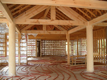 radiant heat tubing laid out on floor